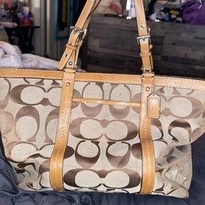 Large Genuine Coach Logo Tote Bag Canvas Preowned